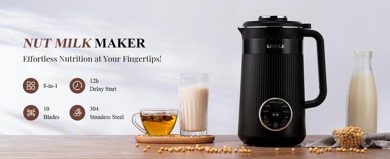 8-in-1 Multifunctional Automatic Nut Milk Machine&Coffee Maker, 32oz Auto Self-Cleaning, Delay Start, Keep Warm, Boil Water – Stainless Steel, Black/White