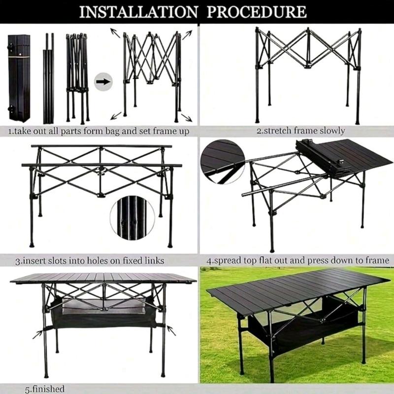 Folding Picnic Table, Steel Ultra-Compact Outdoor Detachable Portable Folding Lightweight Table with Large Capacity Storage Bag, Suitable for Beach, Picnic, Travel, Backyard, BBQ