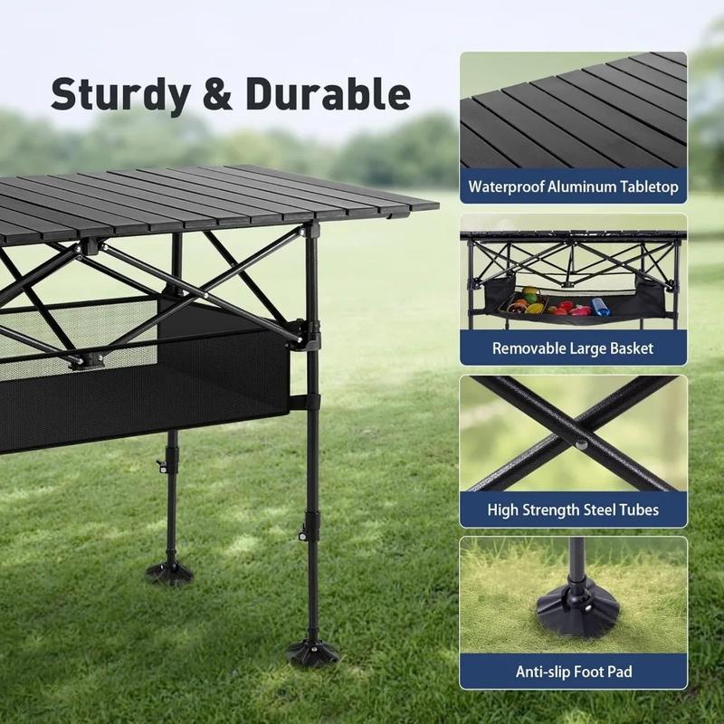 Folding Picnic Table, Steel Ultra-Compact Outdoor Detachable Portable Folding Lightweight Table with Large Capacity Storage Bag, Suitable for Beach, Picnic, Travel, Backyard, BBQ