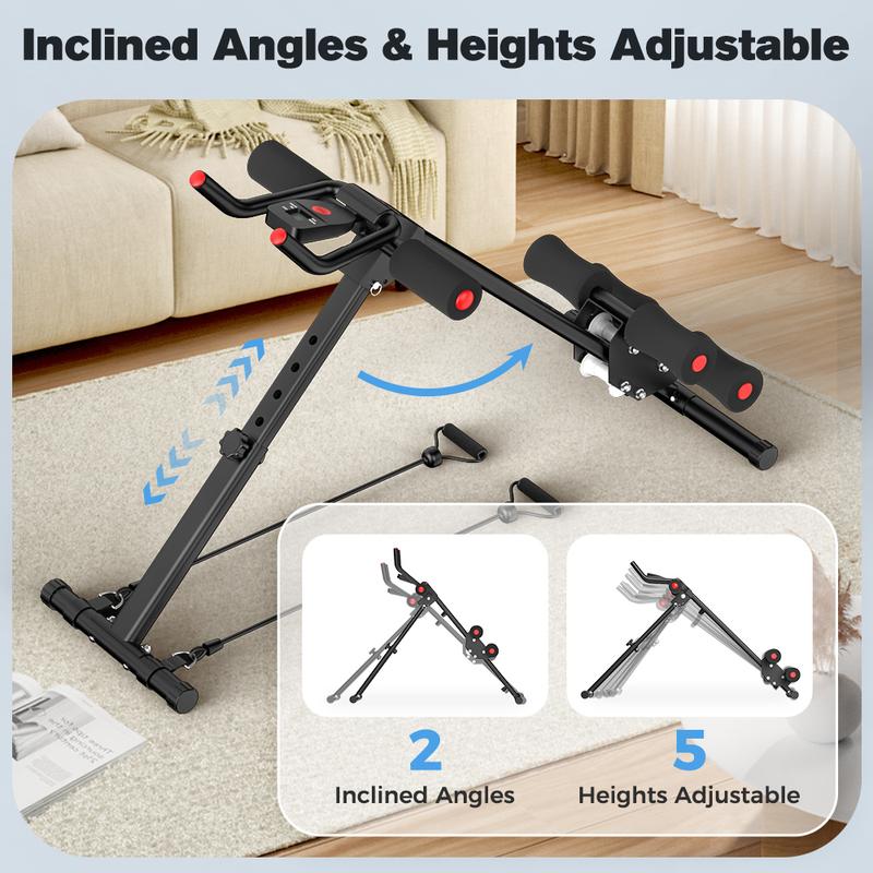 Foldable Ab Machine - Adjustable Core Trainer with Display - Compact Abdominal Trainer Home Workout Equipment