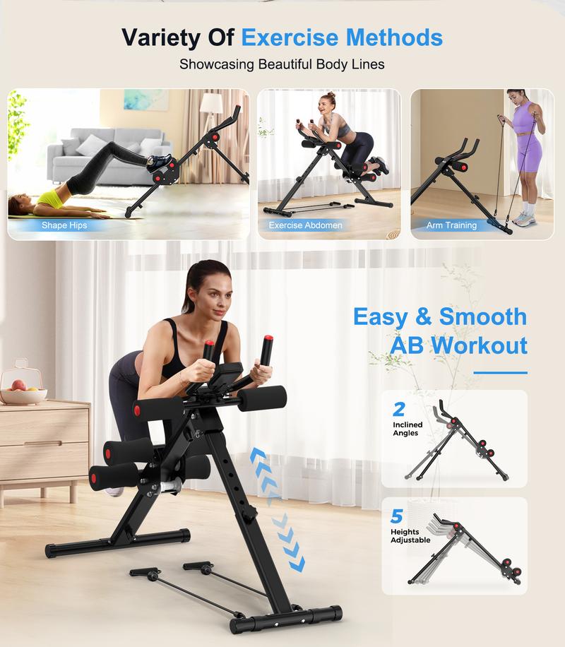 Foldable Ab Machine - Adjustable Core Trainer with Display - Compact Abdominal Trainer Home Workout Equipment