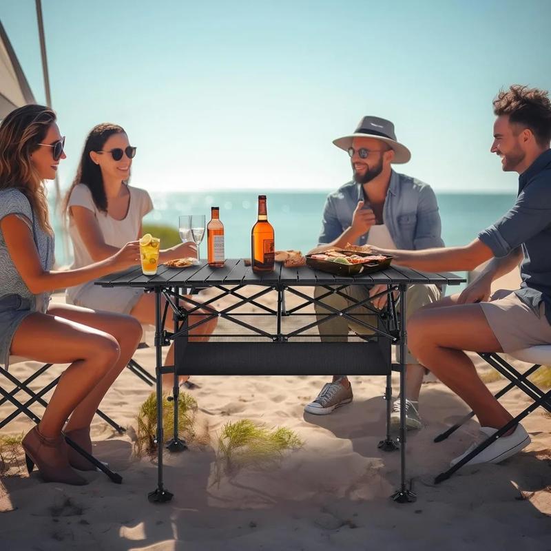 Folding Picnic Table, Steel Ultra-Compact Outdoor Detachable Portable Folding Lightweight Table with Large Capacity Storage Bag, Suitable for Beach, Picnic, Travel, Backyard, BBQ