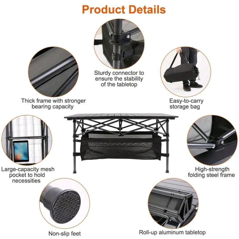 Folding Picnic Table, Steel Ultra-Compact Outdoor Detachable Portable Folding Lightweight Table with Large Capacity Storage Bag, Suitable for Beach, Picnic, Travel, Backyard, BBQ