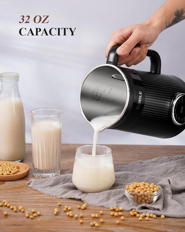 8-in-1 Multifunctional Automatic Nut Milk Machine&Coffee Maker, 32oz Auto Self-Cleaning, Delay Start, Keep Warm, Boil Water – Stainless Steel, Black/White