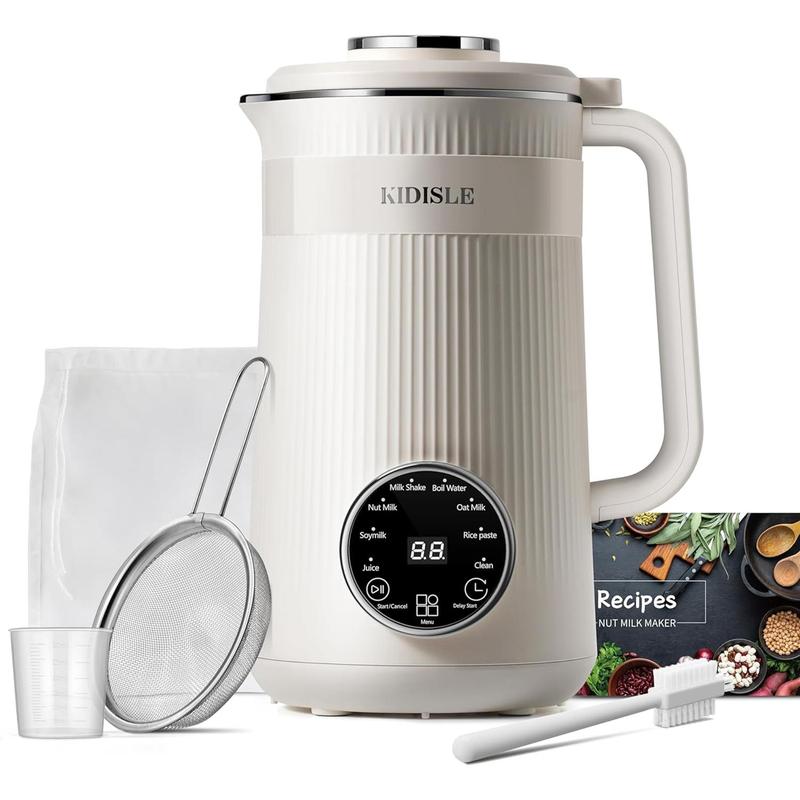 8-in-1 Multifunctional Automatic Nut Milk Machine&Coffee Maker, 32oz Auto Self-Cleaning, Delay Start, Keep Warm, Boil Water – Stainless Steel, Black/White