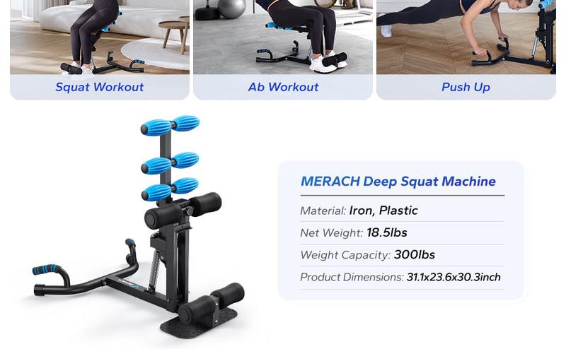Deep Squat Machine, Adjustable Glutes workout for Home Gym Workout Training, Sit Up Machine for Abs and Muscle Building, Abdominal bench, Push Up Fitness Equipment, dealsforyoudays