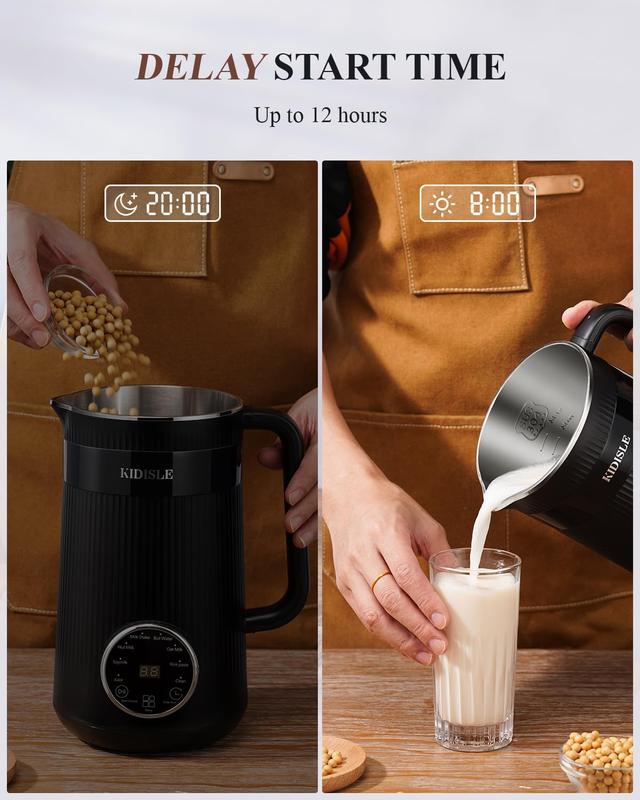 8-in-1 Multifunctional Automatic Nut Milk Machine&Coffee Maker, 32oz Auto Self-Cleaning, Delay Start, Keep Warm, Boil Water – Stainless Steel, Black/White