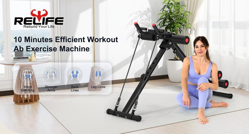 Foldable Ab Machine - Adjustable Core Trainer with  Display - Compact Abdominal Trainer Home Workout Equipment