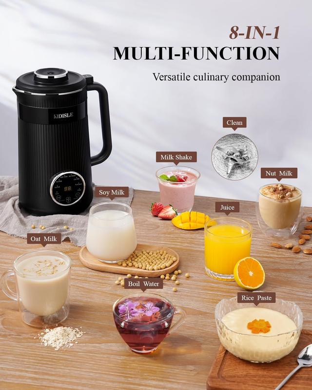 8-in-1 Multifunctional Automatic Nut Milk Machine&Coffee Maker, 32oz Auto Self-Cleaning, Delay Start, Keep Warm, Boil Water – Stainless Steel, Black/White