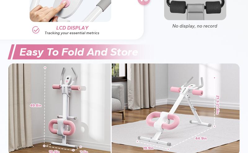 Adjustable Ab Trainer Machine with LCD Monitor, Foldable Ab Exercise Machine for abs, Arm, Leg, Buttocks Shaper, Core & Ab Trainer at Home Gym for Women,  Workout Equipment, dealsforyoudays