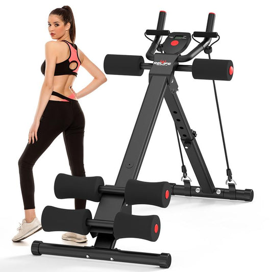 Foldable Ab Machine - Adjustable Core Trainer with  Display - Compact Abdominal Trainer Home Workout Equipment