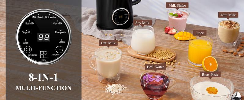 8-in-1 Multifunctional Automatic Nut Milk Machine&Coffee Maker, 32oz Auto Self-Cleaning, Delay Start, Keep Warm, Boil Water – Stainless Steel, Black/White