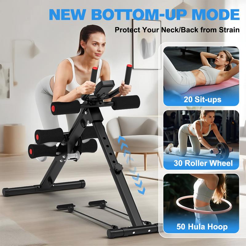 Foldable Ab Machine - Adjustable Core Trainer with  Display - Compact Abdominal Trainer Home Workout Equipment
