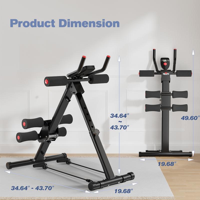 Foldable Ab Machine - Adjustable Core Trainer with  Display - Compact Abdominal Trainer Home Workout Equipment