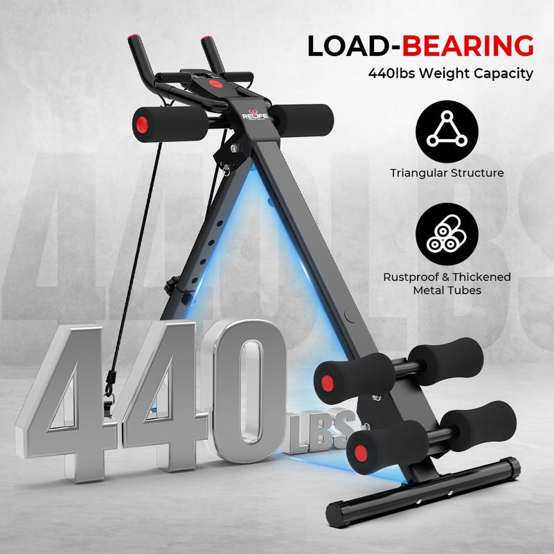 Foldable Ab Machine - Adjustable Core Trainer with  Display - Compact Abdominal Trainer Home Workout Equipment