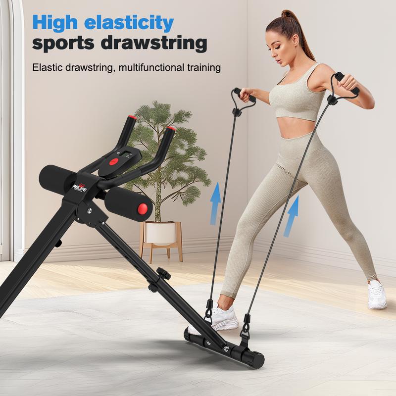 Foldable Ab Machine - Adjustable Core Trainer with  Display - Compact Abdominal Trainer Home Workout Equipment
